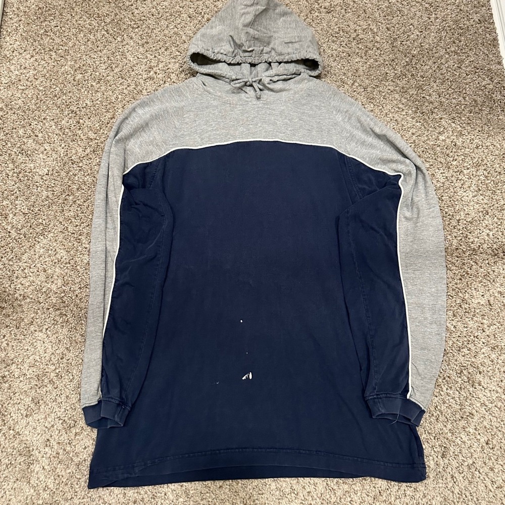 Point Zero Hoodie Mens Large Navy Blue Grey Preowned Stains Colorblock